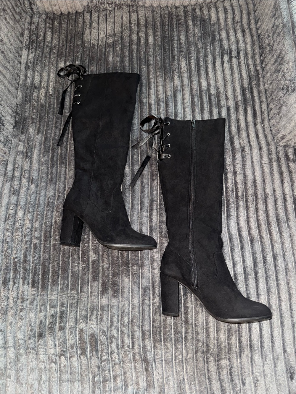 JustFab Black Over-the-Knee Lace-Up Block Heel Boots